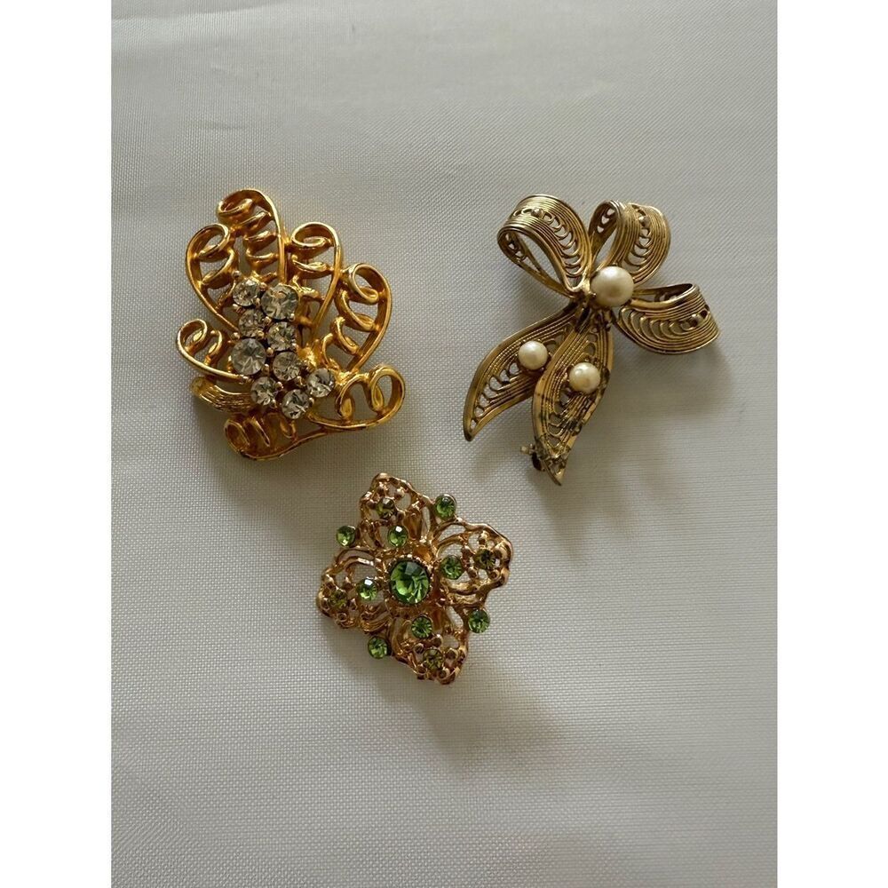 Vintage 3 Brooch Lot Oscars Hollywood Brooch Bonanza Style